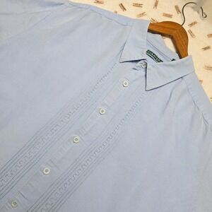 Cubavera Guayabera Shirt Mens XL Blue Short Sleeve Embroidered Casual Resort
